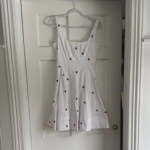 STAUD White Mini Dress with Red Dot Embroidery Accents